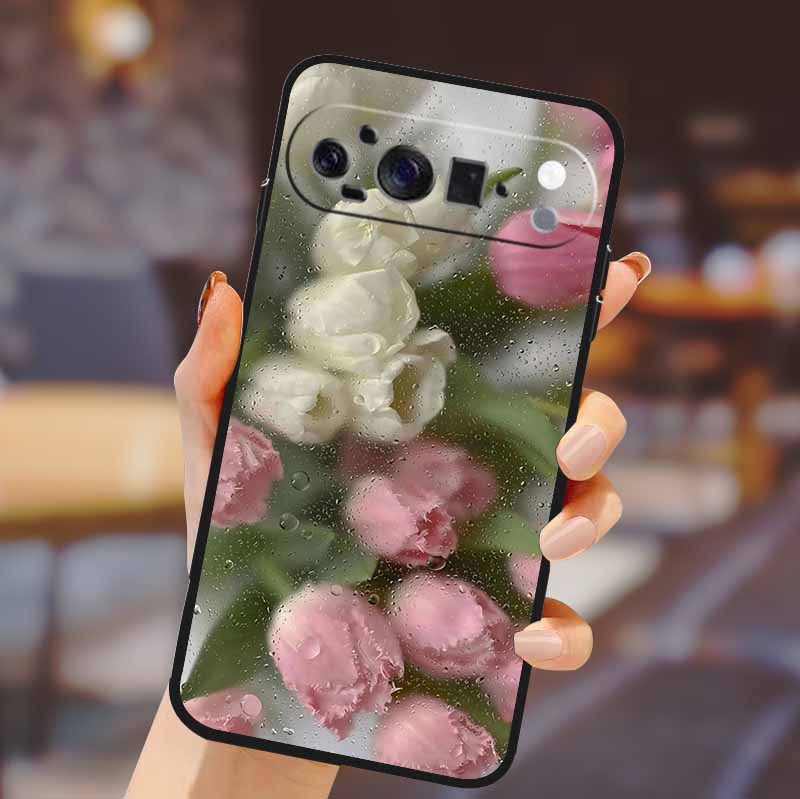For Google Pixel 10 Pro XL Cover Silicone TPU Phone Case for Pixel10 Pro XL Flowers Gift Para Black Back Soft Protective Capas