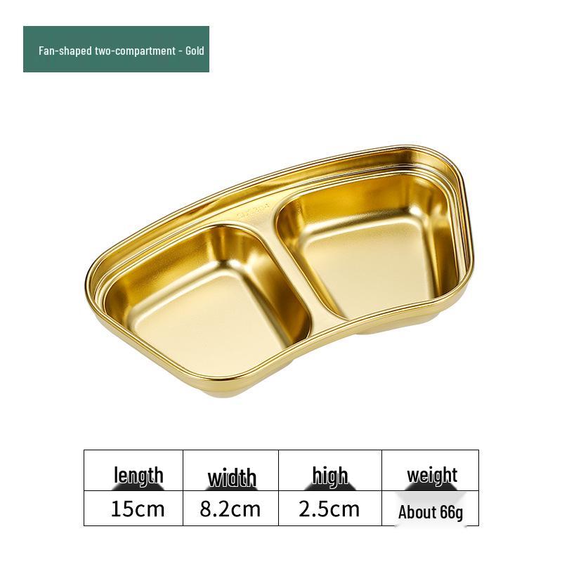 Golden Korean-Style Two/Three-Compartment Sauce Dishes – 304 Stainless Steel for Kimchi, Barbecue, and Hot Pot Seasoning.