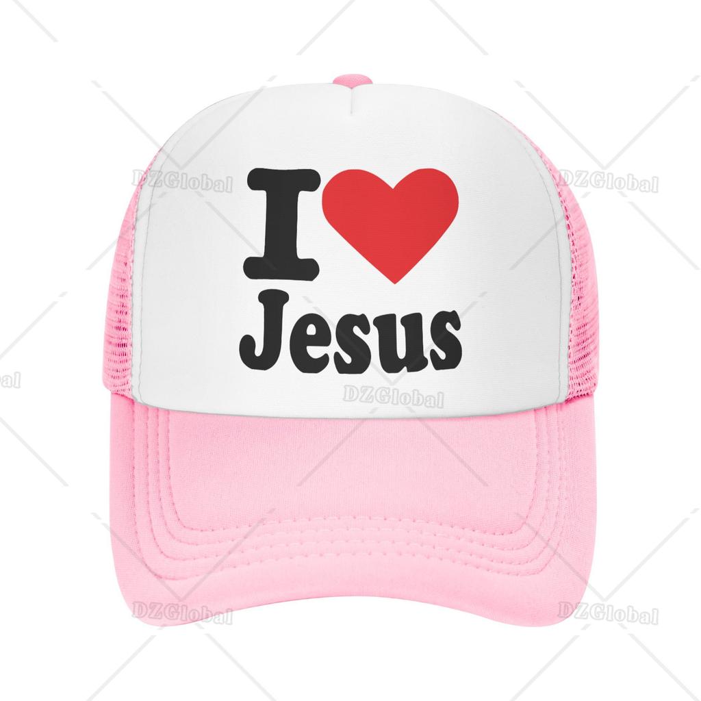 I Love Jesus Print Trucker Hat Mesh Baseball Cap Women Sun Hats Cowboy Cap Men Summer Dad Hat Black