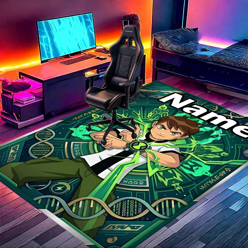 Custom Name Personalized Ben 10 Cartoon Print Carpet, Versatile Home Decor Rug, for Playroom, Apartment, Balcony, Entryway, Hallway Gift