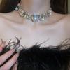 European and American exaggerated diamond-set love water drop fringe necklace design sense collarbone chain bridal temperament item decoration