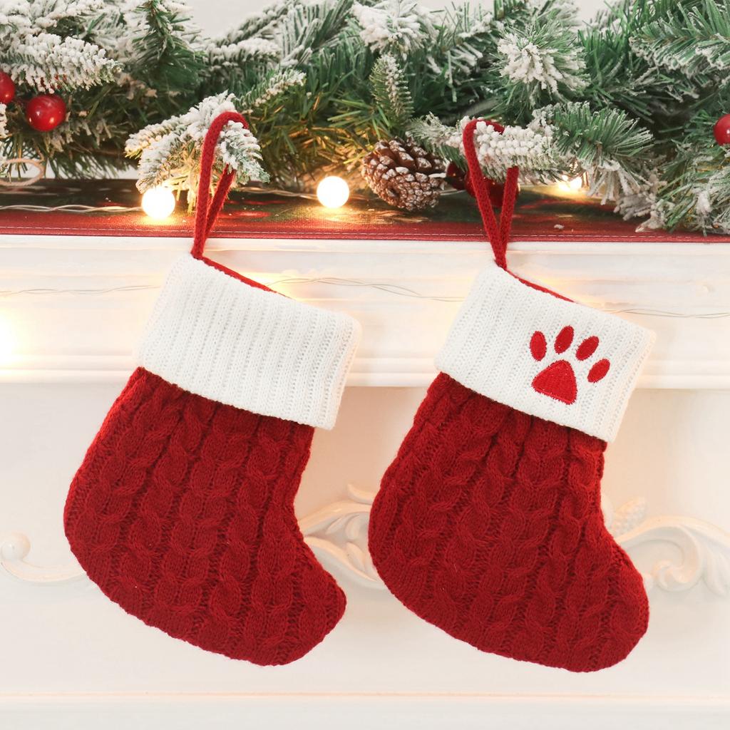 Christmas Socks Knitting Dog Paw Print Stocking Christmas Decoration For Home 2026 Xmas Tree Ornament Gift Navidad Natal 2026