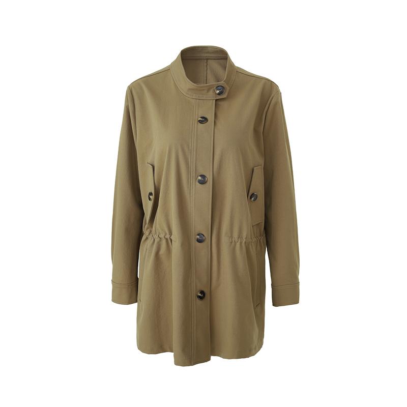Casual drawstring stand up collar jacket, women's small waist windbreaker, loose top