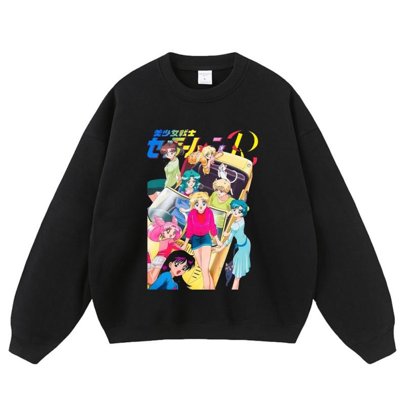 Vintage Anime Print Oversized Cotton Hoodie Teens Unisex Streetwear Fall Winter Casual Sweatshirt