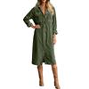 Women's Fashion Casual Color Corduroy Long-sleeved Dress With Lapel Shirt , Loose Long Skirt