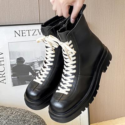 England Stil Herren Freizeit Plateau Stiefel Schwarz Trendy Echtleder Schuhe Cowboy Frühling Herbst Stiefel Cool Hoch Motorrad Botas