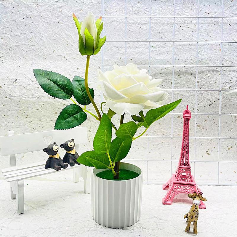 Realistic Rose Artificial Potted Plant Bonsai For Gift And Home Decoration