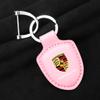New Leather Car Keychain Ring Shield Type Key Ring For Porsche Panamera Cayenne Taycan 911 718 Macan Carrera-GT 928 944 968 944