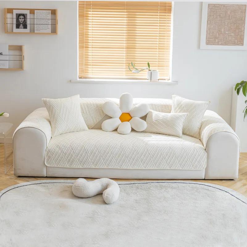 Four Season Universal Solid Color Sofa Mat Simple Quilted Comfortable Breathable Sofa Napkins Non Slip Dustproof Sofa Covers