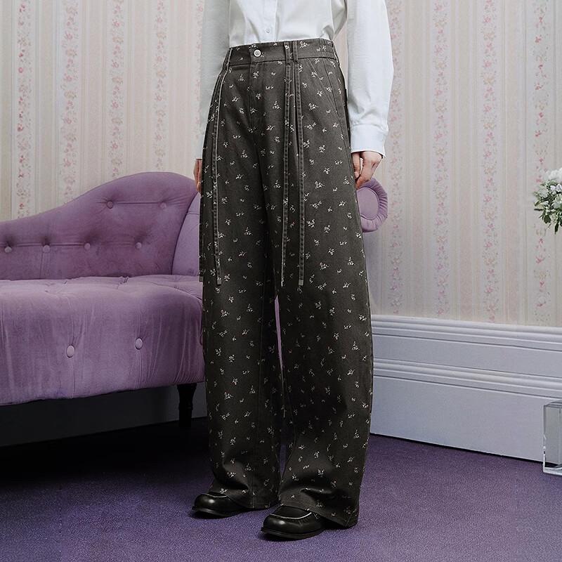 

LEDIN Women s Floral Curved Wide-Leg Casual Pants L