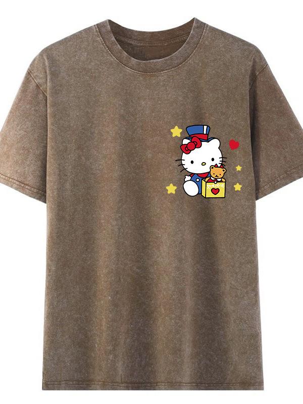 Women's Summer Retro Monster Print Cotton T-Shirt - Short Sleeve, Loose Fit, Trendy Distressed Streetwear