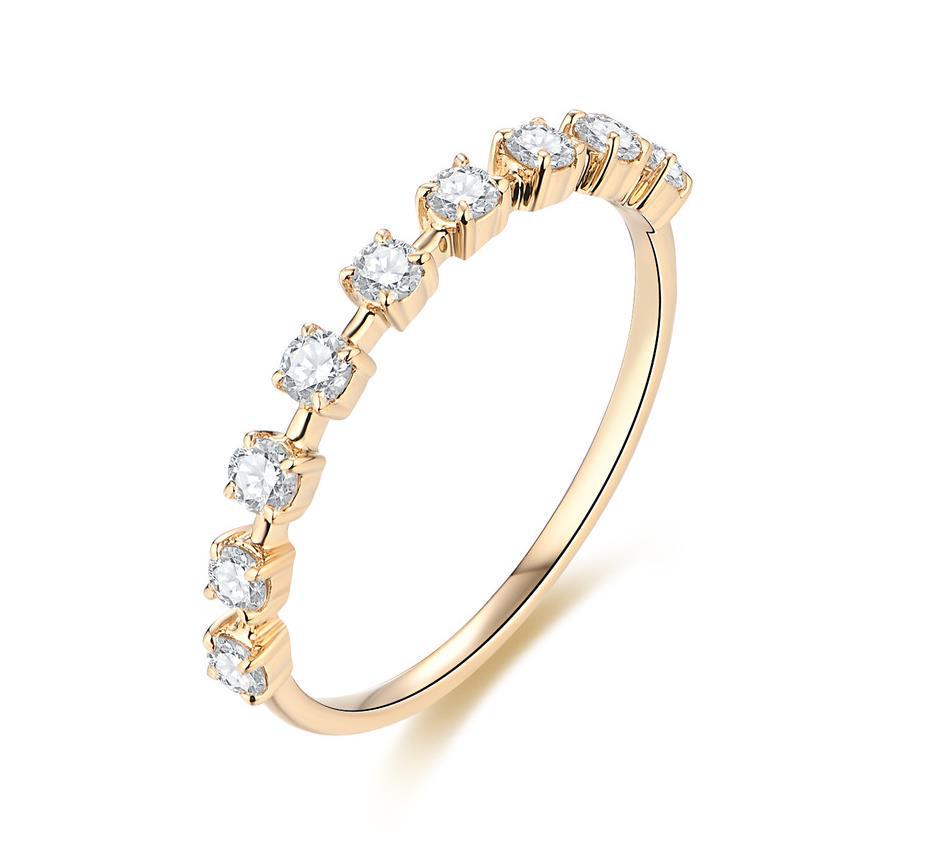 Versatile Half-Eternity Pavé Moissanite Ring: 925 Silver with 18K Gold Plate, Simple Thin Style, Stackable Fashionable Women's Ring