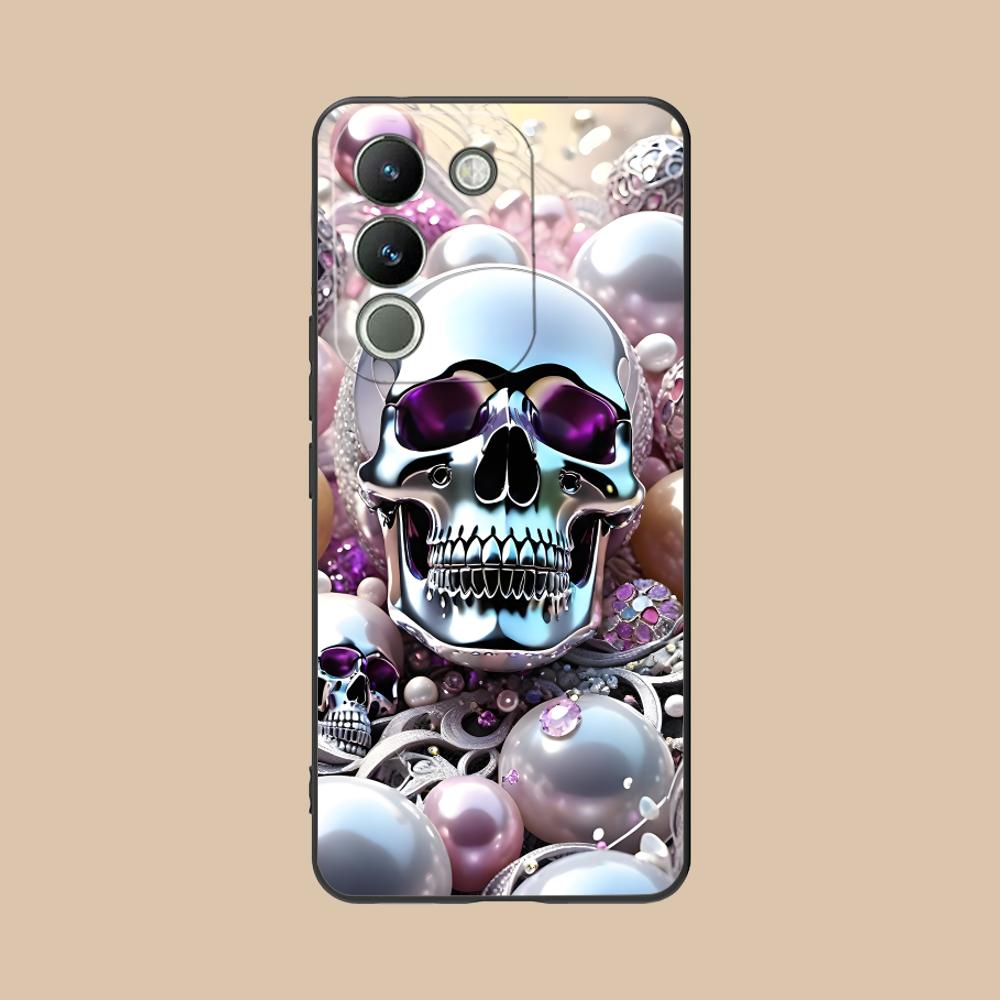 

Luxury Silver Skull Mobile Phone Case for VIVO Y77 76 75 74 73 72 58 56 55 51 50 38 36 Y19 Y18 Y03 Y01 5G Printing Cover vivo Y01