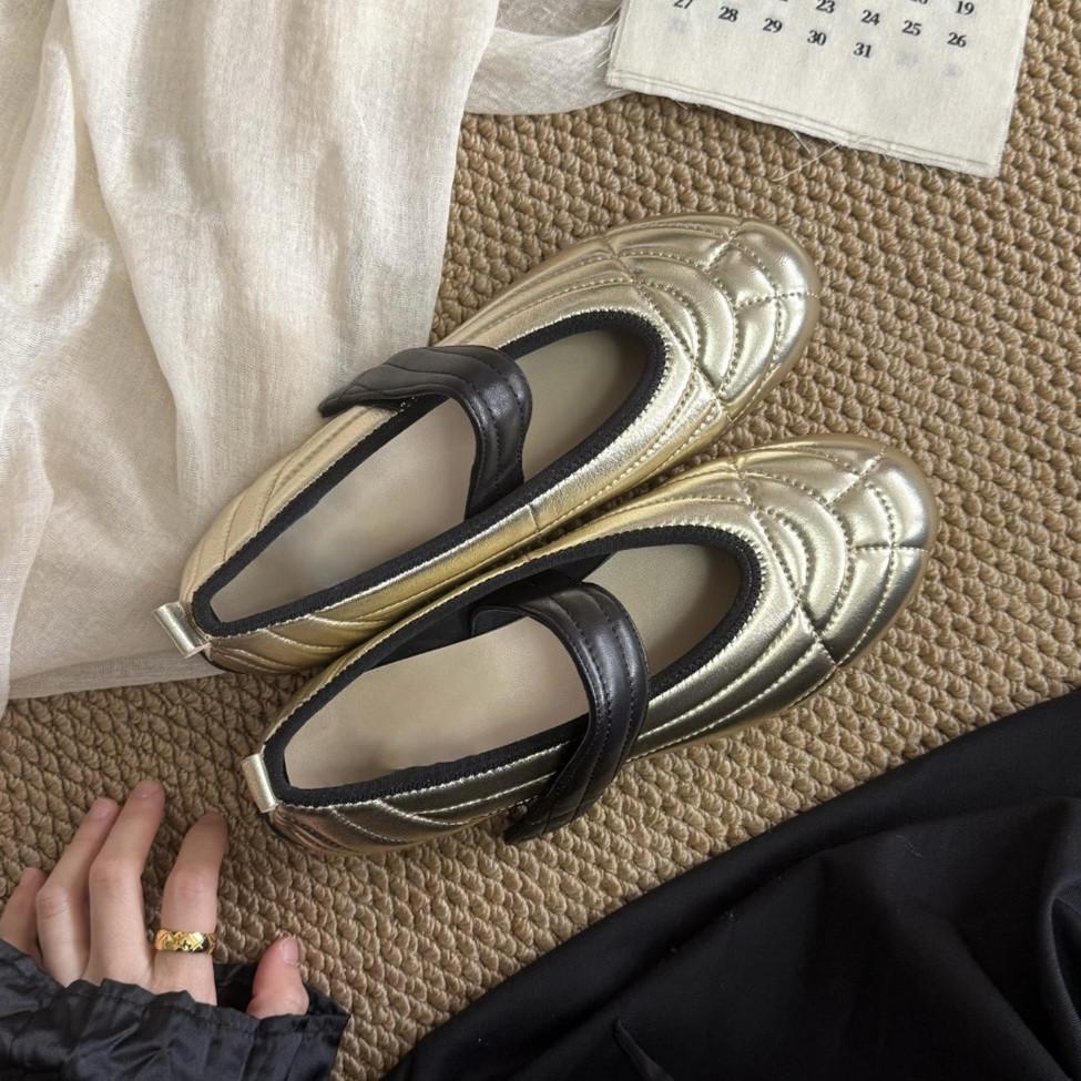 

Модные IPPEUM Женские балетки-кроссовки 2025 Новые золотые туфли Мэри Джейн Балетки 250 золотой