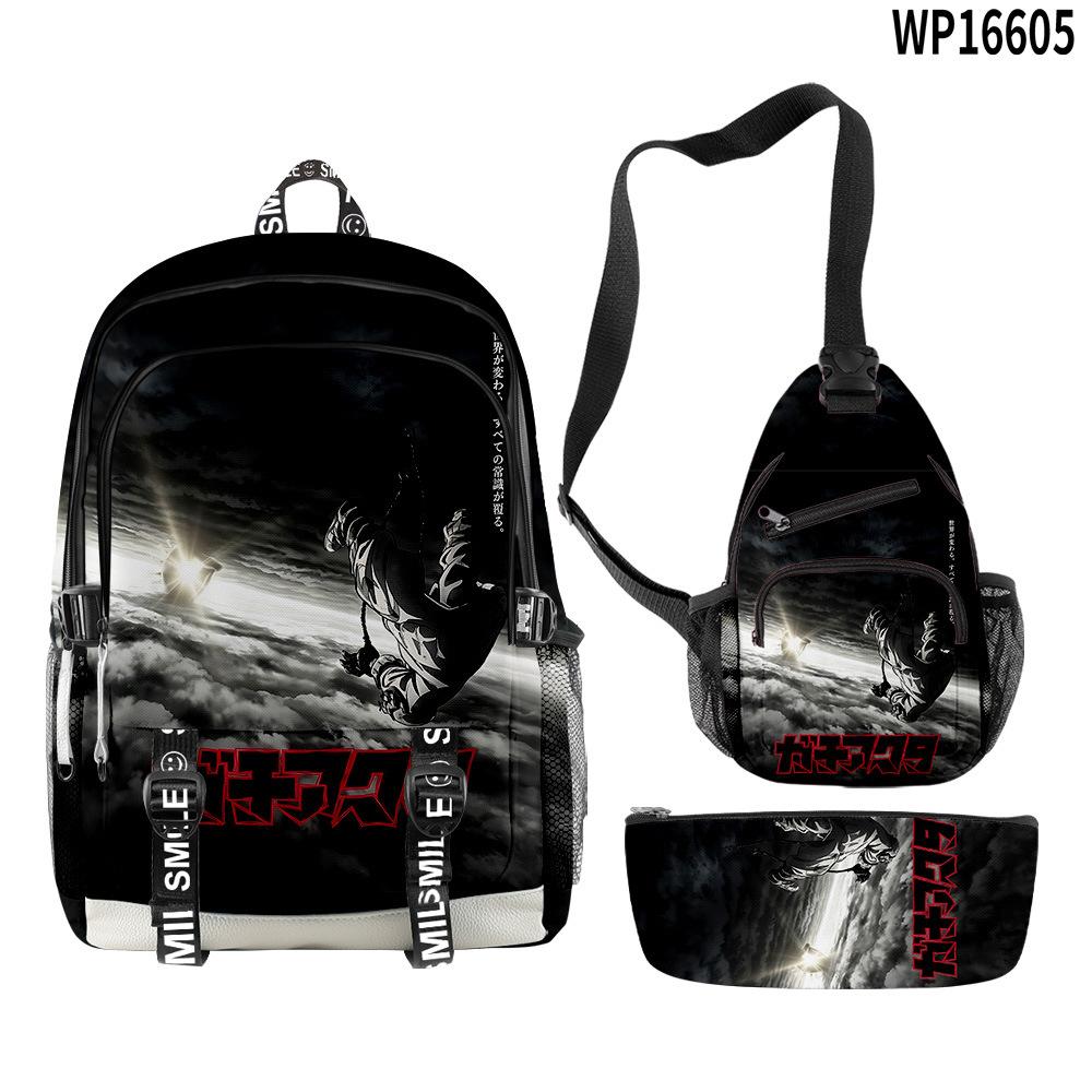 Favored Distinctive Metal Family Anime 3D Design 3pcs/Set Learner Bags Everyday Laptop Everyday Backpack Sling Carry Tote Pencil Pouch