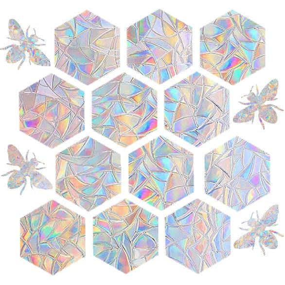 STICKERGURU 16 Pieces Hexagons and Bee Window Clings - Anti-Collision Window Decals to Save Birds from Window Collisions,Non Adhesive Prismatic Vinyl