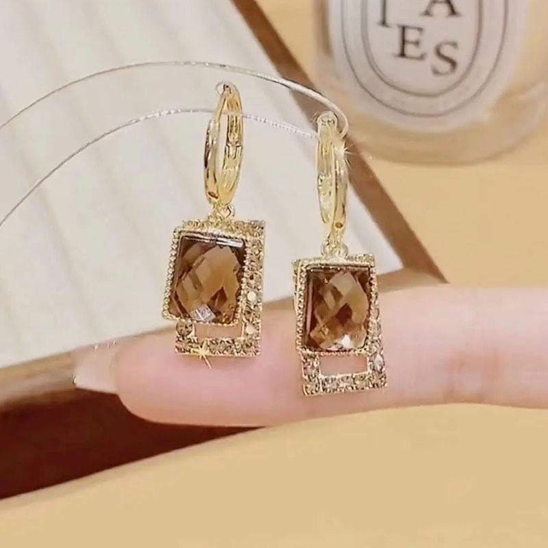 Silver Needle Korean Fashion Zircon Drop Earrings For Women Jewelry Trending New Luxury Vintage Gold Color Earrings