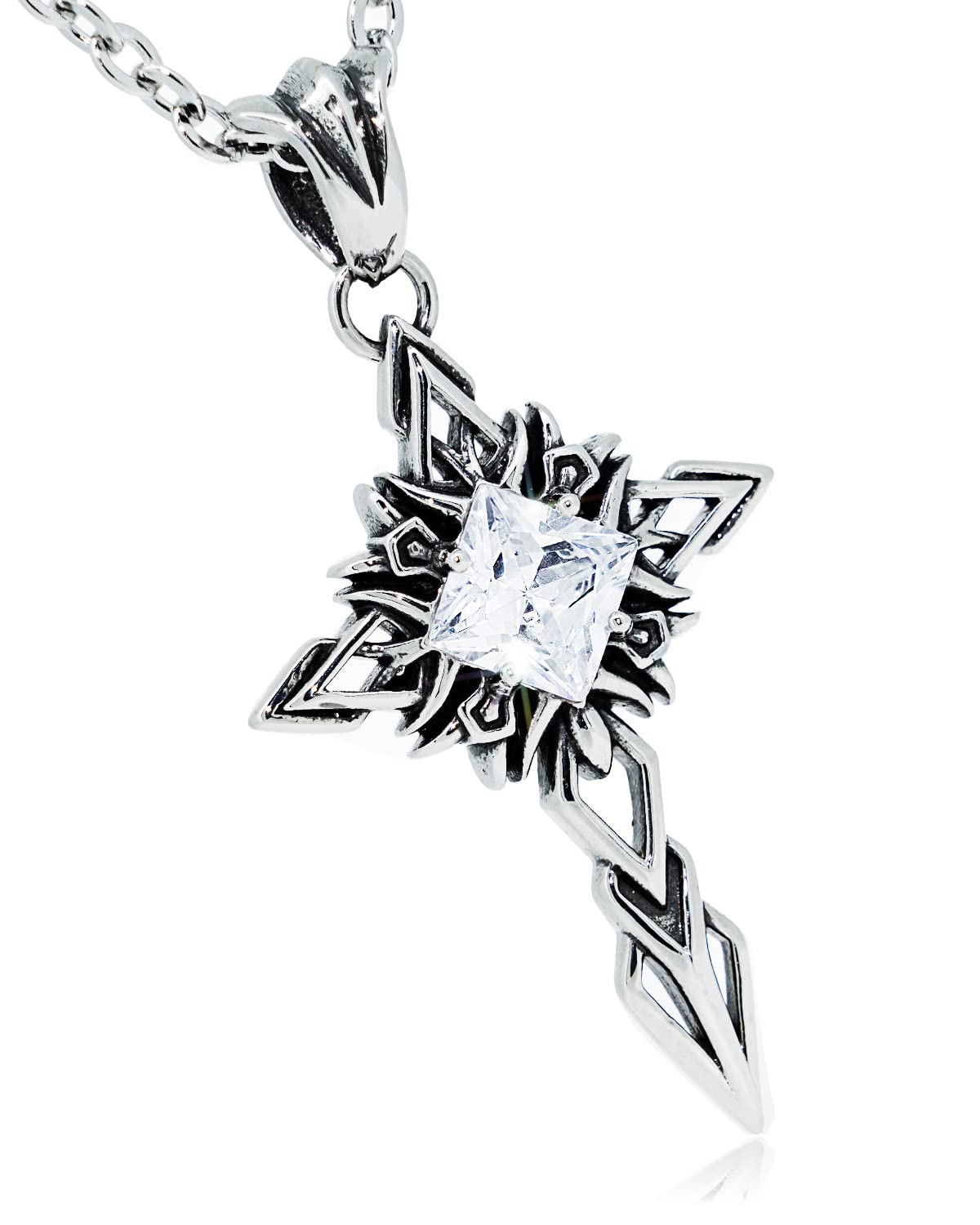 

Napist Necklace Cross Cubic Zirconia 316L Surgical Stainless Steel Allergy Simple Rosary Cross NPN089 Silver Men s [Metal Compatible]