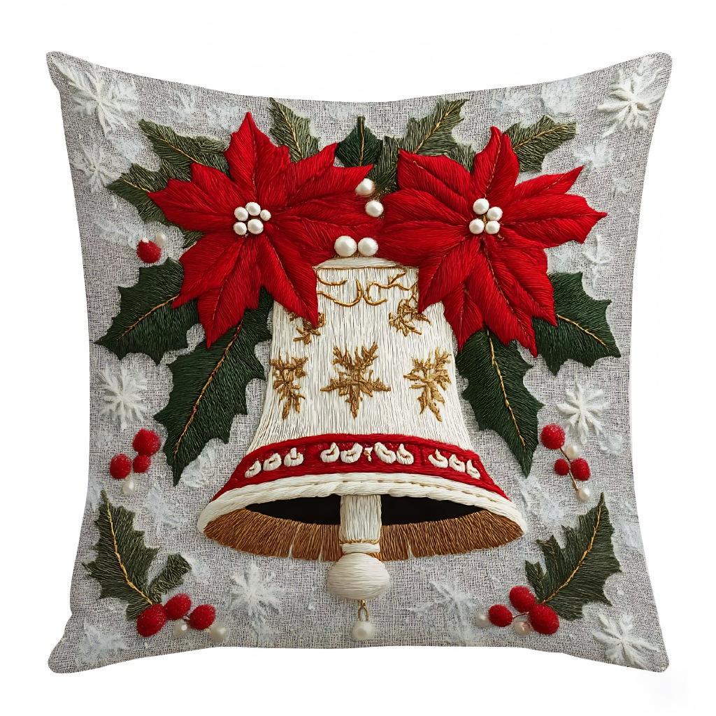 Christmas Embroidered Pillow Covers Set of 4 Santa Deer Snowman Cushion Cases Winter Holiday Sofa Decor (No Insert)