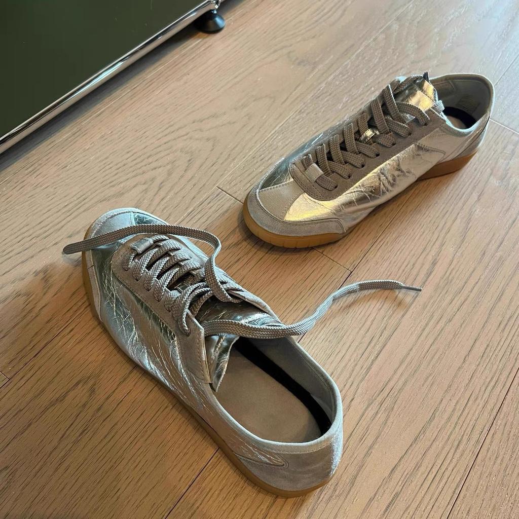 Cowhide Version~ Ultra-soft-soled Leather Casual Silver German Training Shoes Women's Spring New Thick-soled Small Leather Shoes Loafers Single Shoes