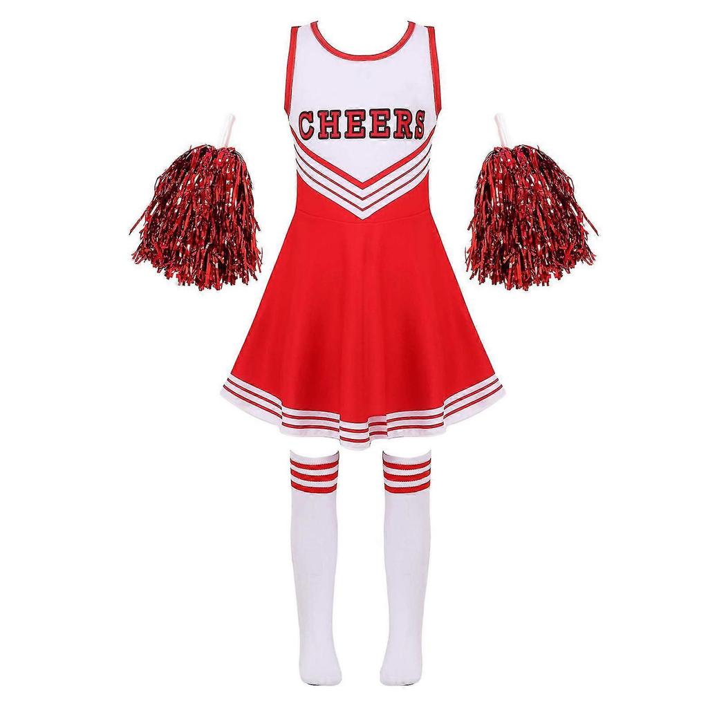 Kid Girls Cheerleading Costumes Uniform Sleeveless Letter Print Dance Cosplay Roleplay Dress With Socks For Stage Performance