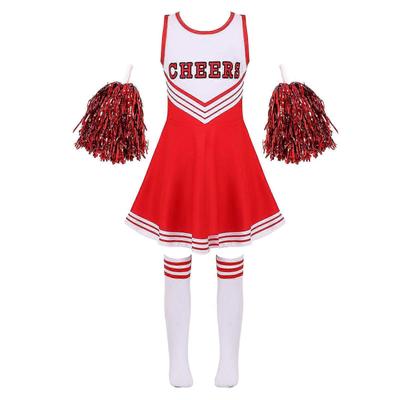 Kinder Mädchen Cheerleading Kostüme Uniform Ärmellos Buchstabenaufdruck Tanz Cosplay Rollenspiel Kleid Mit Socken Für Bühnenauftritt