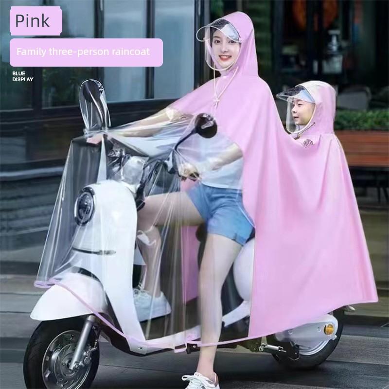 Regenmantel für Elektroroller, Doppelsitz, Eltern-Kind, Langer Stil, Ganzkörper, Starkregen-Schutz, Motorrad-Spezifisch, Transparenter Regenponcho