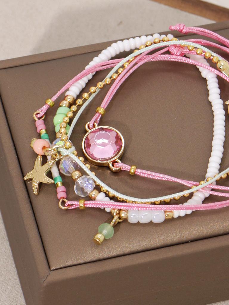 4pcs Fashionable Women's Bracelet Set Exquisite Colorful Bead Faux Handmade Rope Pendant Stackable Gift for Best Friend Holiday