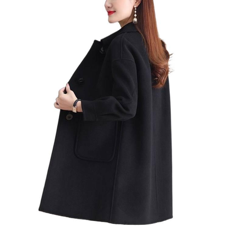 Women's Mid-Length Age-Defying Red Double-Faced Cashmere Coat, 2025 Korean-Style, Loose Fit with Wool Lining
