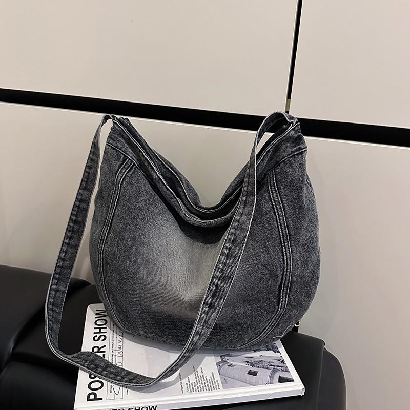 Simple Denim Large Capacity Casual Versatile Youth Shoulder Bags for Women 2026 Fashi Single Zipper Classic Style Commute Bags