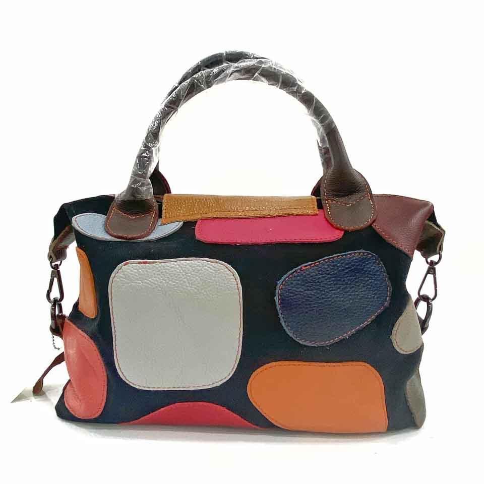 Bag Geometric Splicing Cowhide Handbag Messenger Bag Women'S Bag High Texture Shoulder Bag