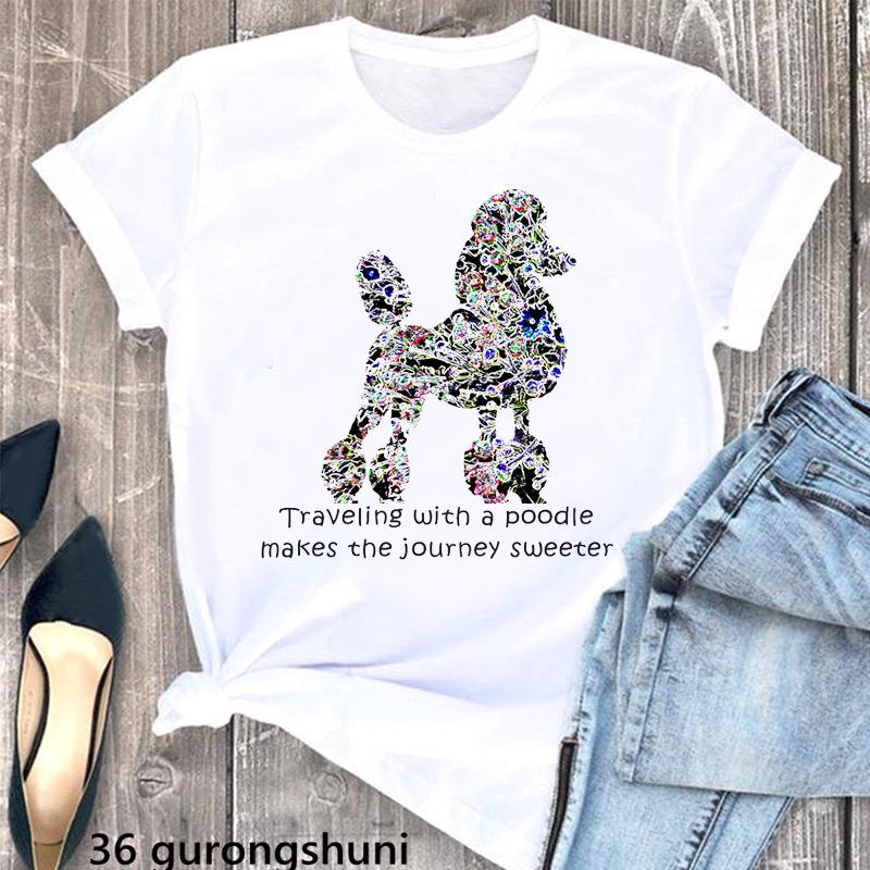 Cute Pink Poodle Animal Print White Tshirt FeUnisex Dog Mothers Lover Tshirt Mothers Day Gift Graphic T Shirts Women Clothes