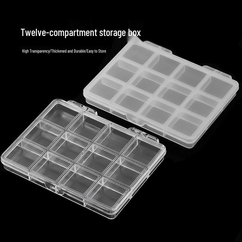 12-Compartment Transparent Storage Box for Nail Art Accessories, Beads, and Electronics