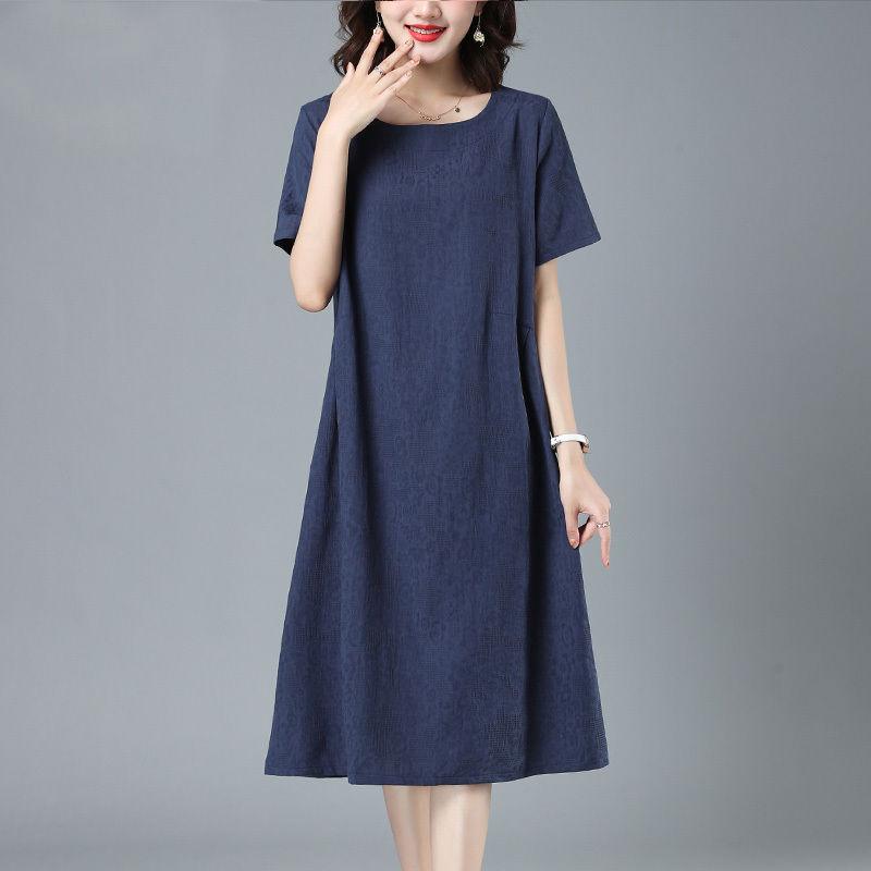 Mom Summer Cotton and Linen Dress 2025 New Middle-aged and Elderly Women's Clothing Showing Thin Foreign Casual Fashion Temperament Skirt