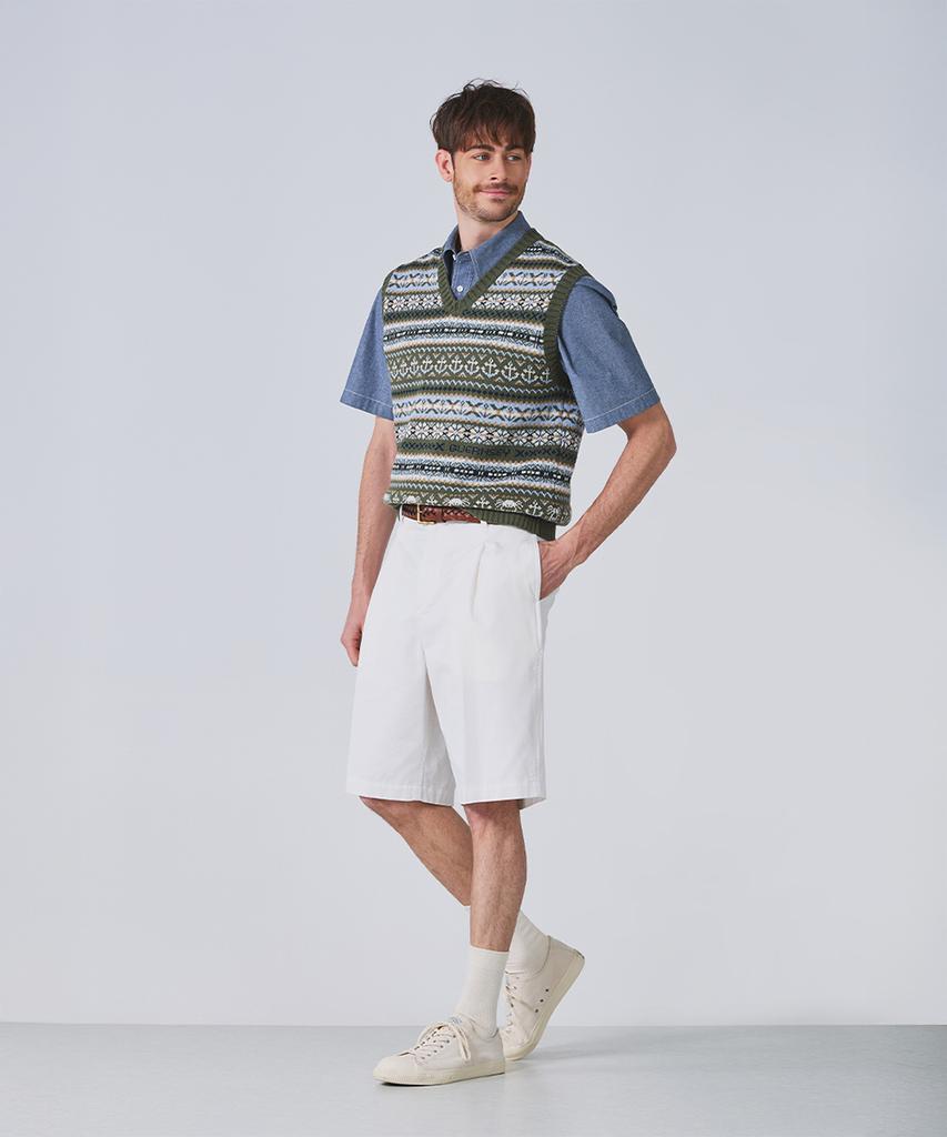 Geonjiulleunseu Grand Roque Fair Isle Cotton V-Neck Vest - Olive