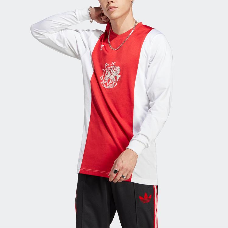 Adidas Alphabet Print Colorblock Crewneck Long Sleeve T-Shirt Men Tops Red IN4723