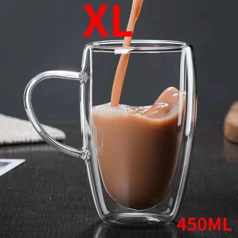 1PC Double Walled Glass Cups Handles Transparent Espresso Coffee Cups Milk Juice Coffee Minimalist Water Cups Drinkware Gifts