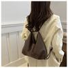 Large Capacity Vintage Style Faux Leather Bucket Bag Simple Solid Color Commuter Shoulder Crossbody Bag