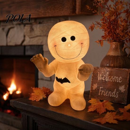 Unique Halloween Party Decor Mummy Statue, Resin Spooky Glowing Figurine for Indoor Outdoor Decor, Home Accents LED Creepy Ornament Haunted