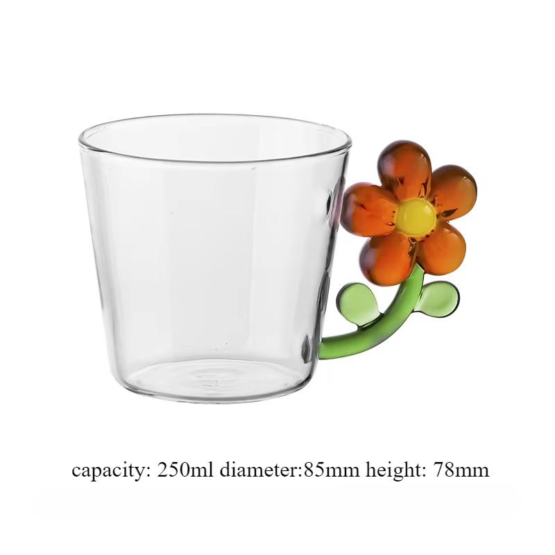 

Прозрачные термостойкие стеклянные чашки с цветочной ручкой, стакан для молока, воды, для завтрака, кружка для кофе, домашний декор, стаканы для питья 250ml