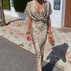 2025 Women's Fashion Tight Printed Twist Mid-Waist Sexy V-Neck Spring Dress