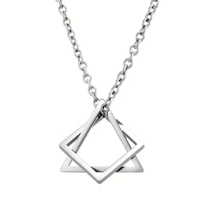 Geometric Triangle Square Combination Titanium Steel Hip-Hop Necklace Men'S Trendy Handsome Soil Cool Simple Pendant Accessories