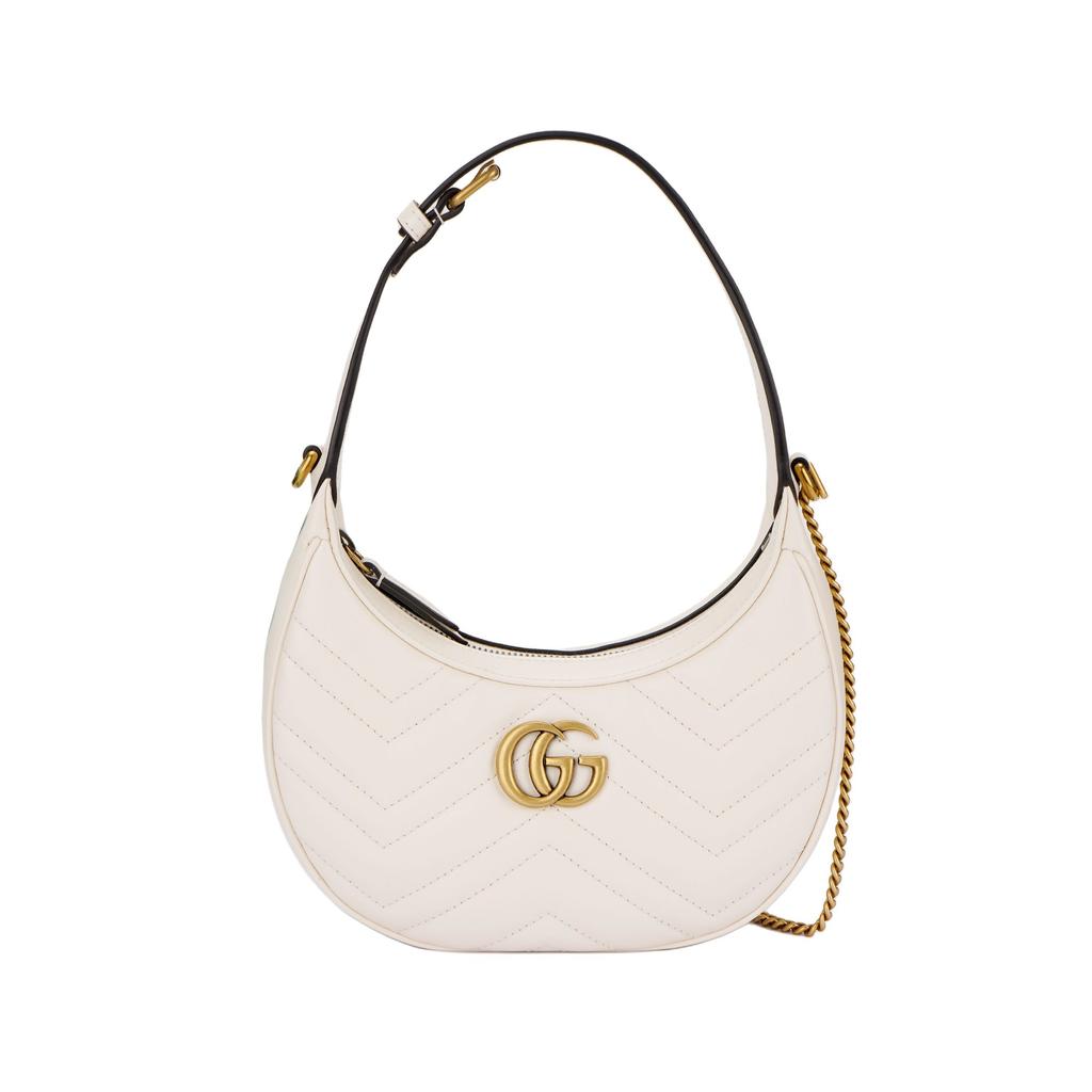Gucci GG Marmont V-förmige gesteppte Leder-Halbmondtasche Umhängetasche Handtasche, Umhängetasche Mini Damen Milchweiß 699514-DTDHT-9022