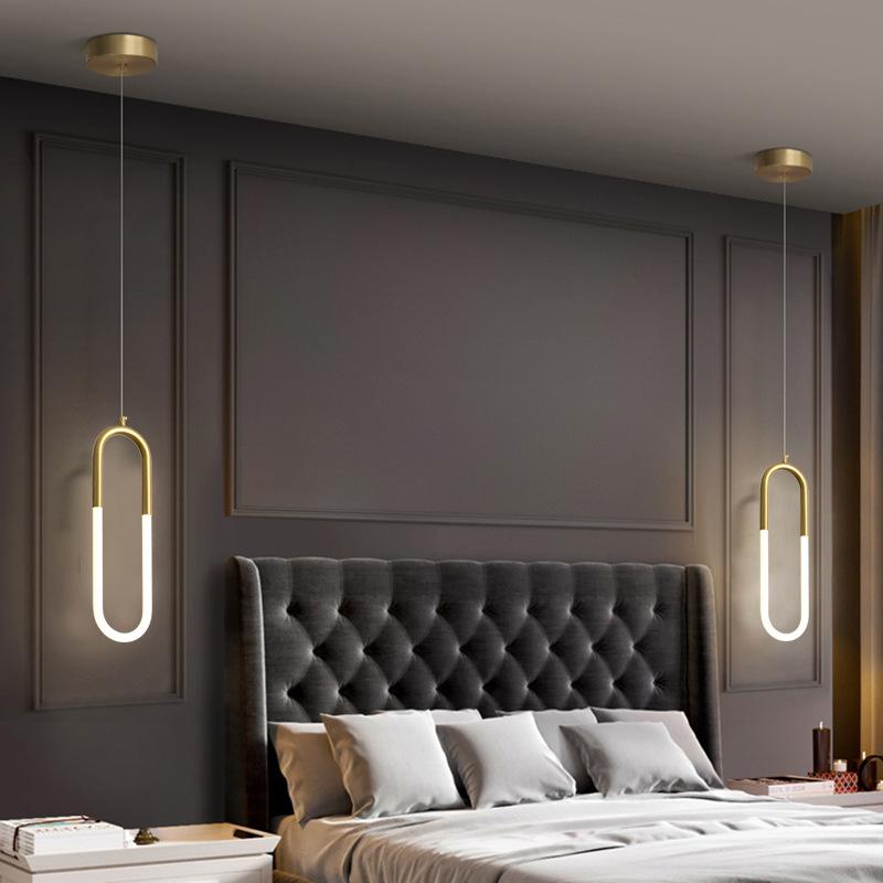 Brass U-shaped Tube LED Pendant Lights Bedroom Bedside Long-line Hanging Lamp Kitchen Island Dining Table Home Decor Luminaires