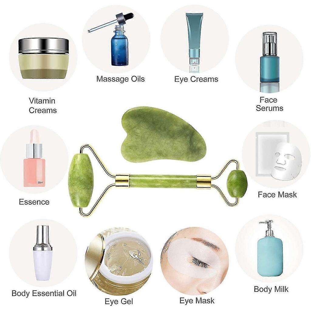 Rouleau Jade Visage et Set Gua Sha Outil de Massage Rouleau Peau Visage - Traitement Anti-âge