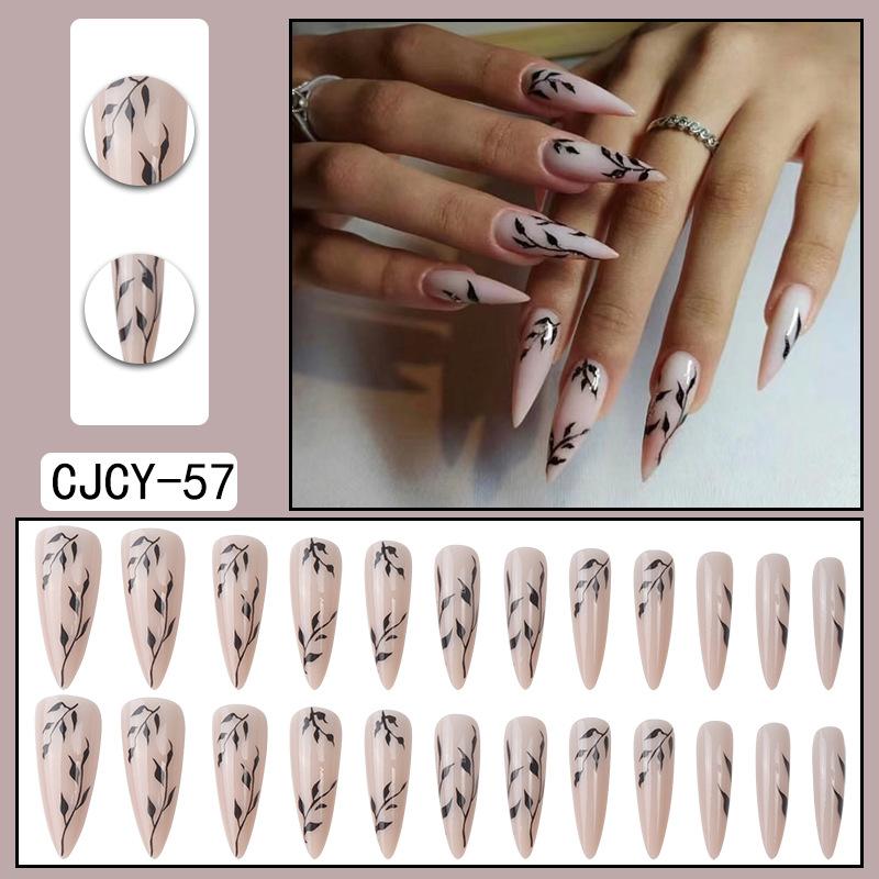 24Pcs Marble Gradient Long Coffin False Nails Detachable Wearable Gold Foil Ballerina Fake Nails Full Cover Nail Tips Press Glue