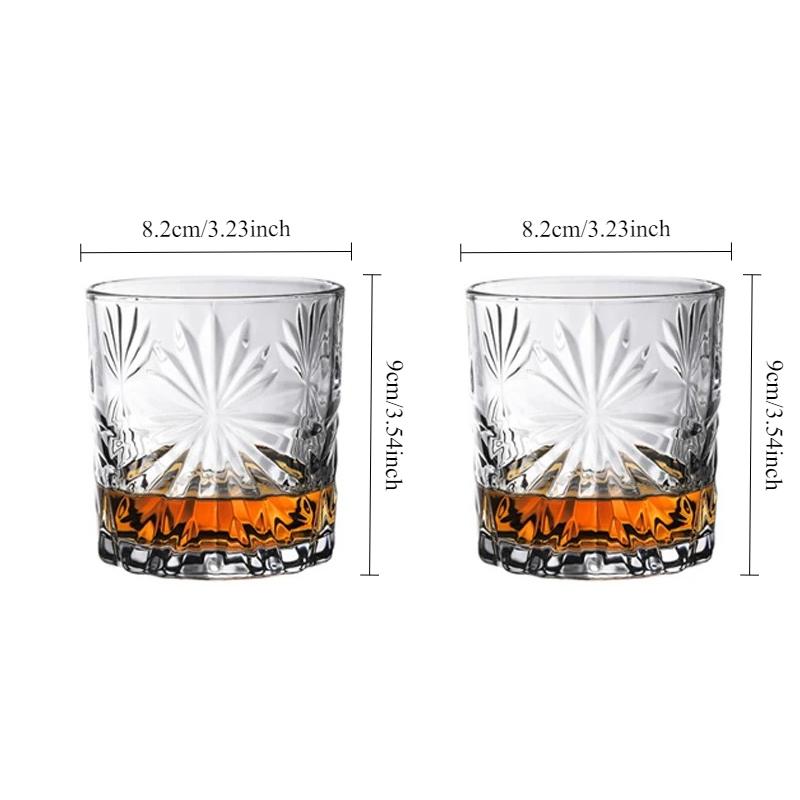

Transparent Whiskey Glass Juice Mojito Cups Cocktail Glass Classic Carved Wine Glass Exquisite Glass Cup Suitable for Gifting 2pcs