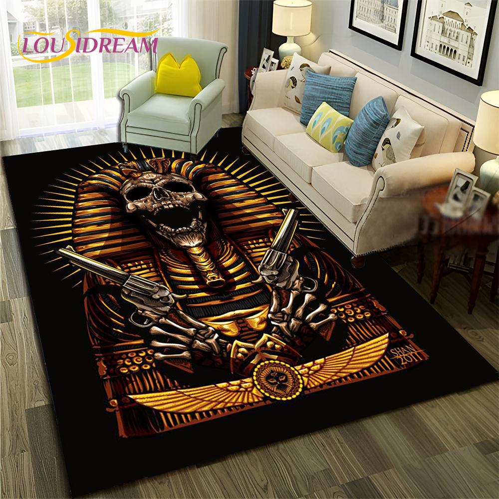 Egyptian Mythology Pharaoh Hieroglyphics Carpet Rug for Home Living Room Bedroom Sofa Doormat Decor,Area Rug Non-slip Floor Mat