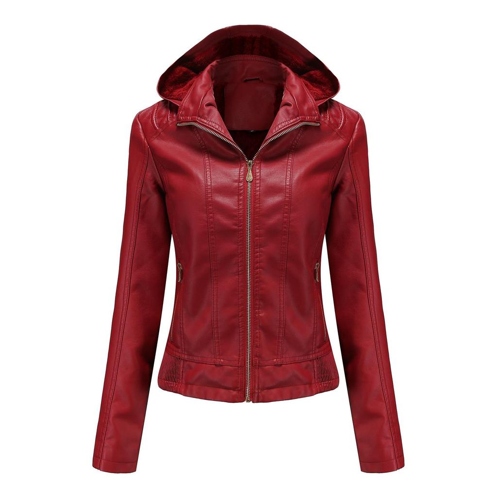 Veste en cuir à capuche automne et hiver pour femme avec capuche amovible et veste en cuir velours coupe slim
