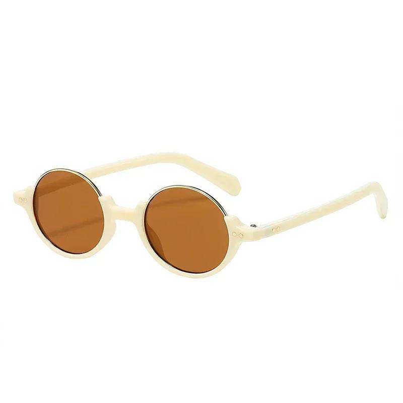  Vintage Rimless Round Sunglasses Women Fashion Leopard Tea Gradient Shades UV400 Men Trending Rivets Punk Sun Glasses